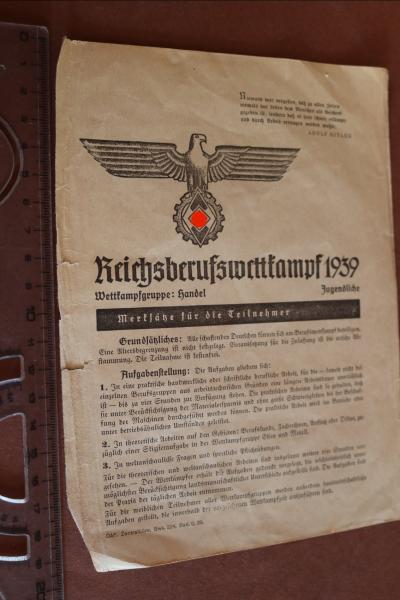 altes Merkblatt Reichsberufswettkampf 1939 Handel - Merksätze